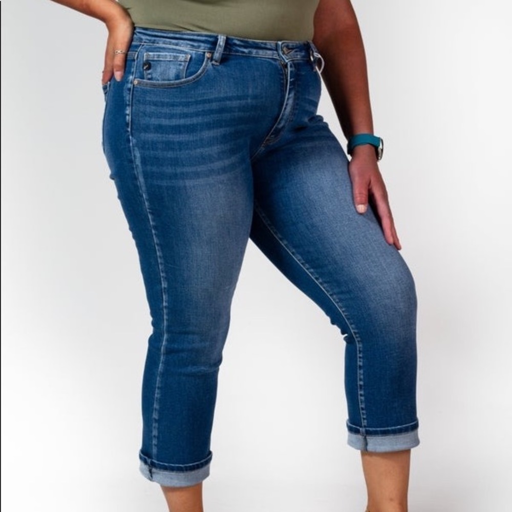 Kancan High Rise Cropped Jeans with Flare Ankle